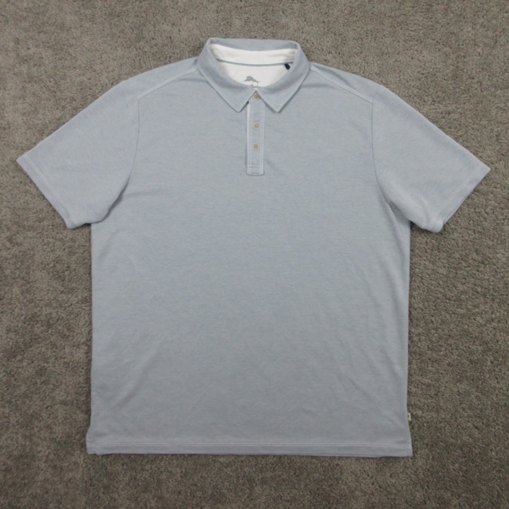 Tommy Bahama Polo Shirt Mens Large Gray Blue Golf Casual Marlin Logo Solid
